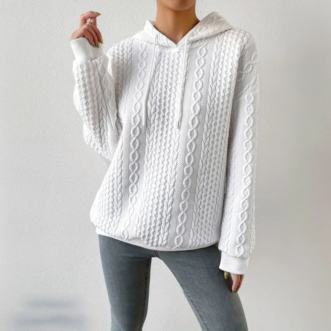 Casual knitted sweater for women with hood and textured design Amarae