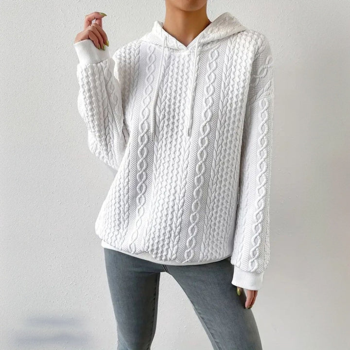 Casual knitted sweater for women with hood and textured design Amarae