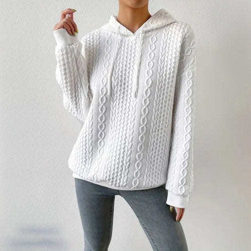 Casual knitted sweater for women with hood and textured design Amarae
