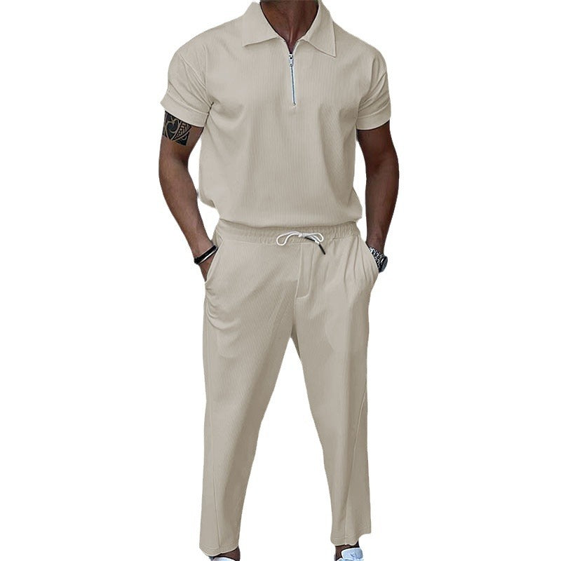 Men's short sleeve sports set with zip and elastic waistband Lune London
