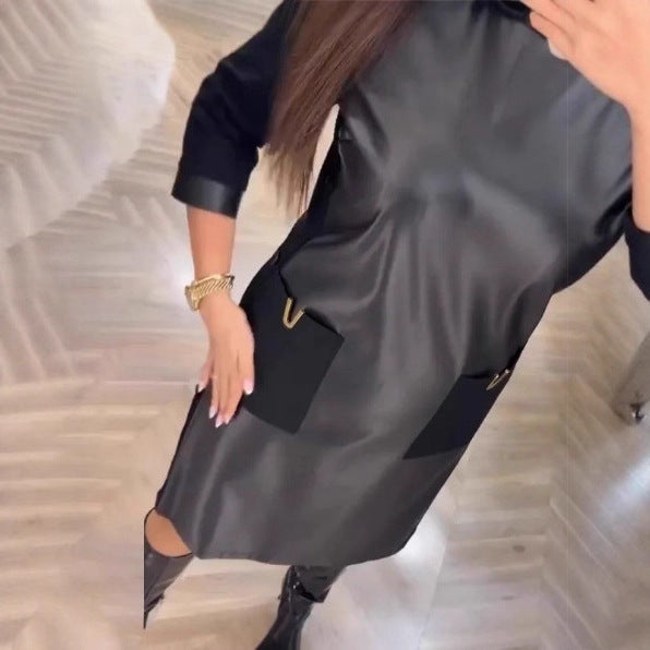 Robe en cuir élégante pour femmes avec poches zippées pratiques Chic & Stil