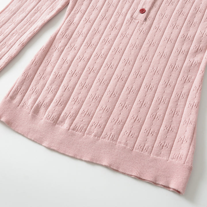 Women's fine knit long sleeve with button placket and textured knit Amarae