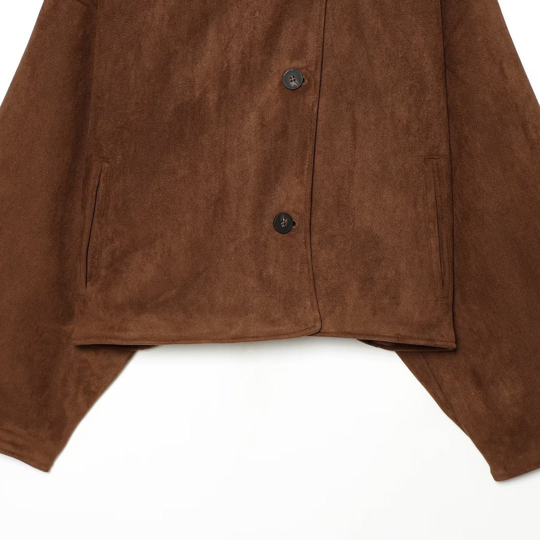 Women's Boxy Short Jacket in Suede Look with High Stand-up Collar Amarae