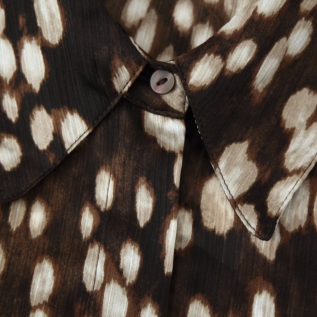 Women's Silk-like Shirt Blouse with Polka Dot Print and Concealed Button Placket Amarae