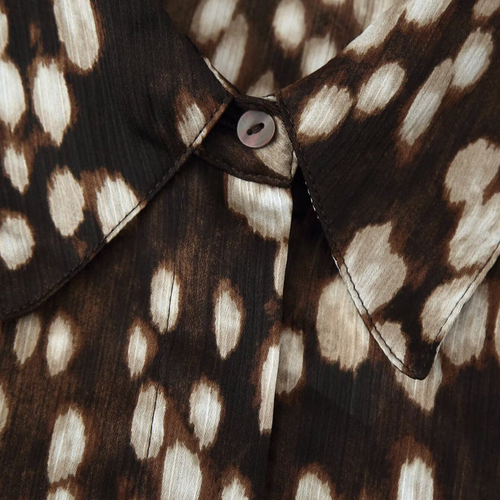 Women's Silk-like Shirt Blouse with Polka Dot Print and Concealed Button Placket Amarae