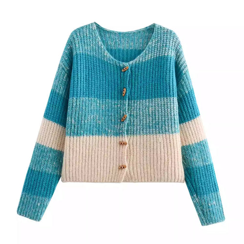 Knitted jacket for ladies with elastic rib design and wooden buttons Amarae