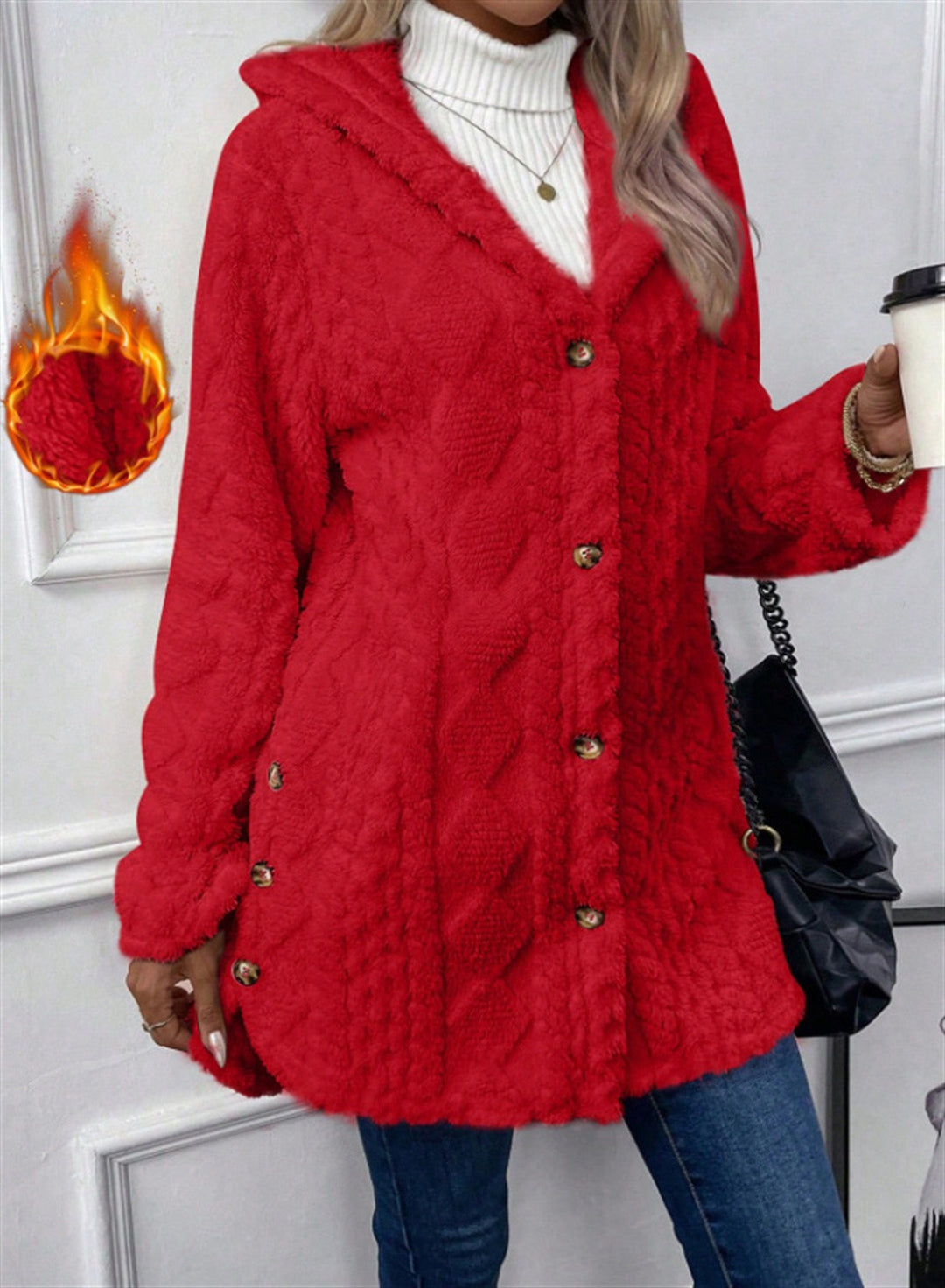 Ladies Cozy Teddy Jacket with Button Closure Amarae