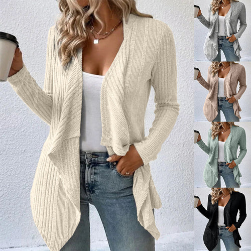Casual knitted jacket for women with asymmetric hem and open design Amarae