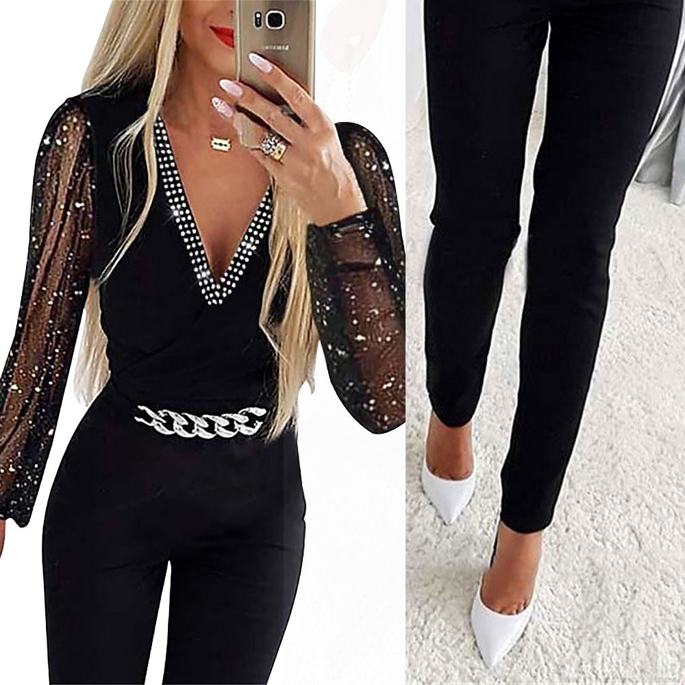 Elegant jumpsuit for women with transparent sleeves Lune London