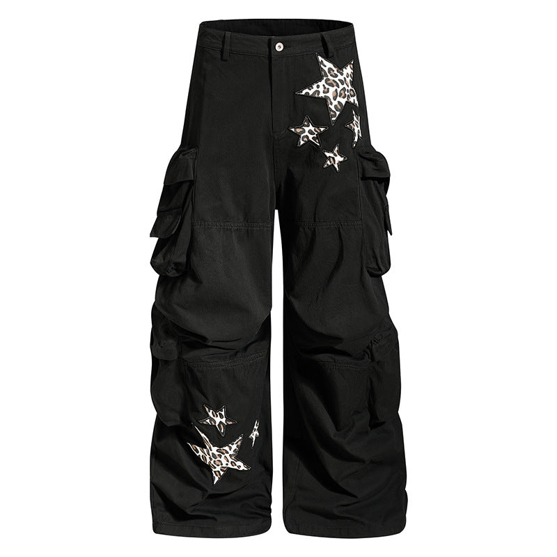 Women's wide cargo culotte pants with oversized pockets and star leo applique Amarae