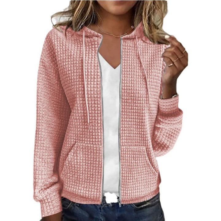 Hooded jacket in waffle structure for women with full zip and practical pockets Lune London