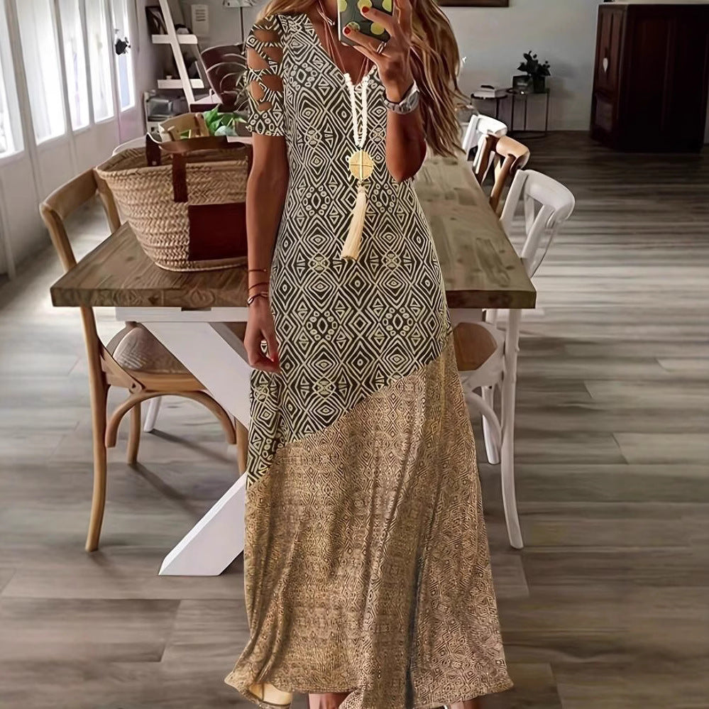 Chic Cut-Out Sleeve Bohemian Maxi Dress for Women