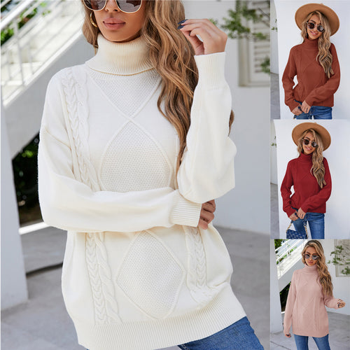 Pull en maille épaisse pour femme avec col montant et motif en torsades Chic & Stil
