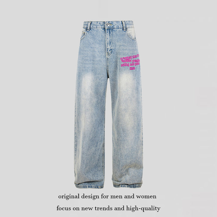 Ladies Wide High-Waist Jeans in Vintage Look with Elastic Hem and Statement Embroidery Amarae