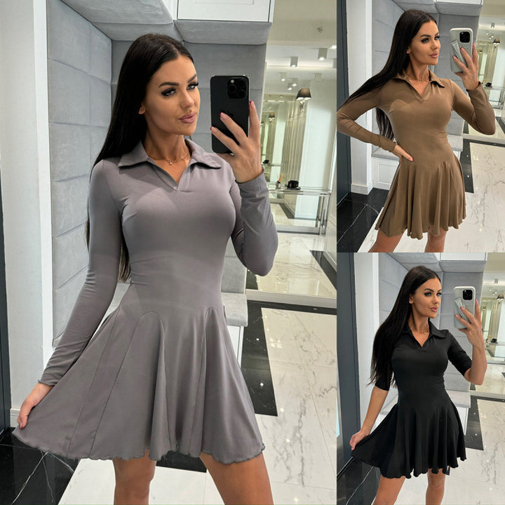 A-line flared dress for women with polo collar detail Lune London
