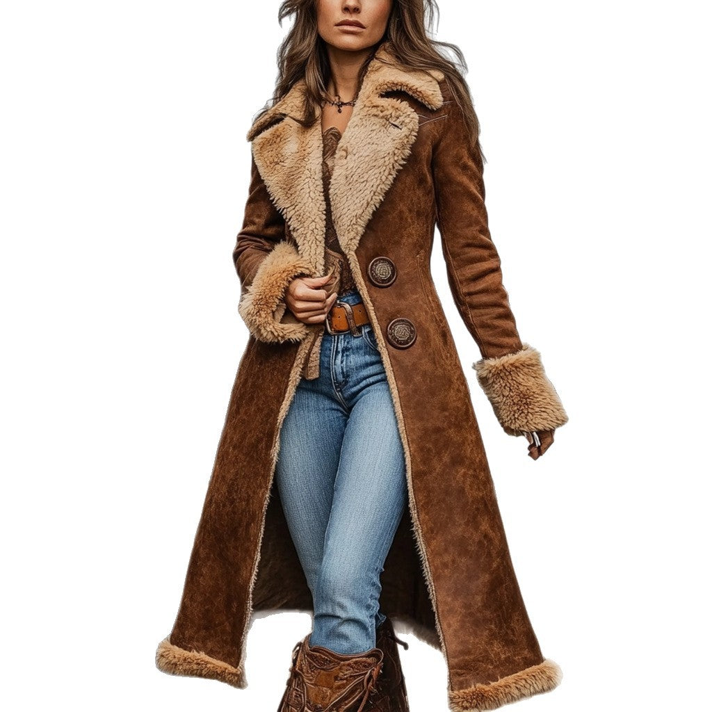 Ladies Elegant Fur Coat with High Collar Treatment Amarae