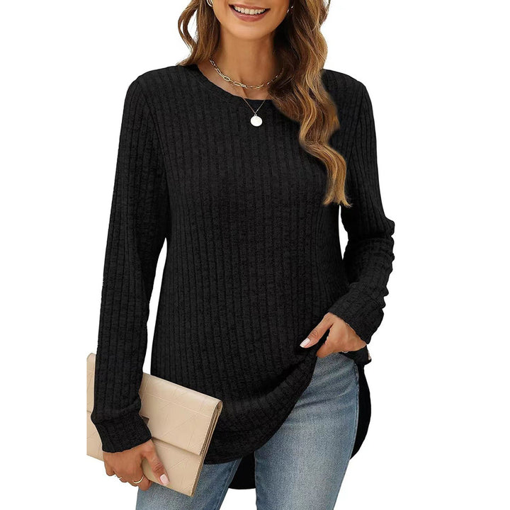 Amarae Women's Casual Long Sleeve Structured Knit T-Shirt