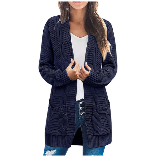 Ladies thick knit cardigan with large pockets and structured pattern Amarael