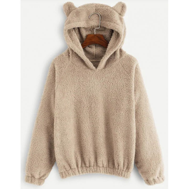 Women's Cozy Teddy Hooded Sweater with Bear Ears and Drawstring Hem Amarae