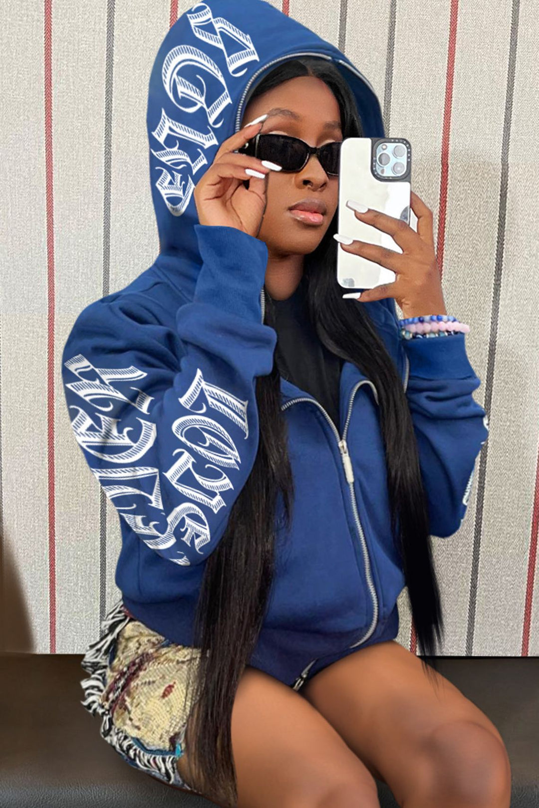 Hooded jacket for women with striking inscription and high-quality material Lune London