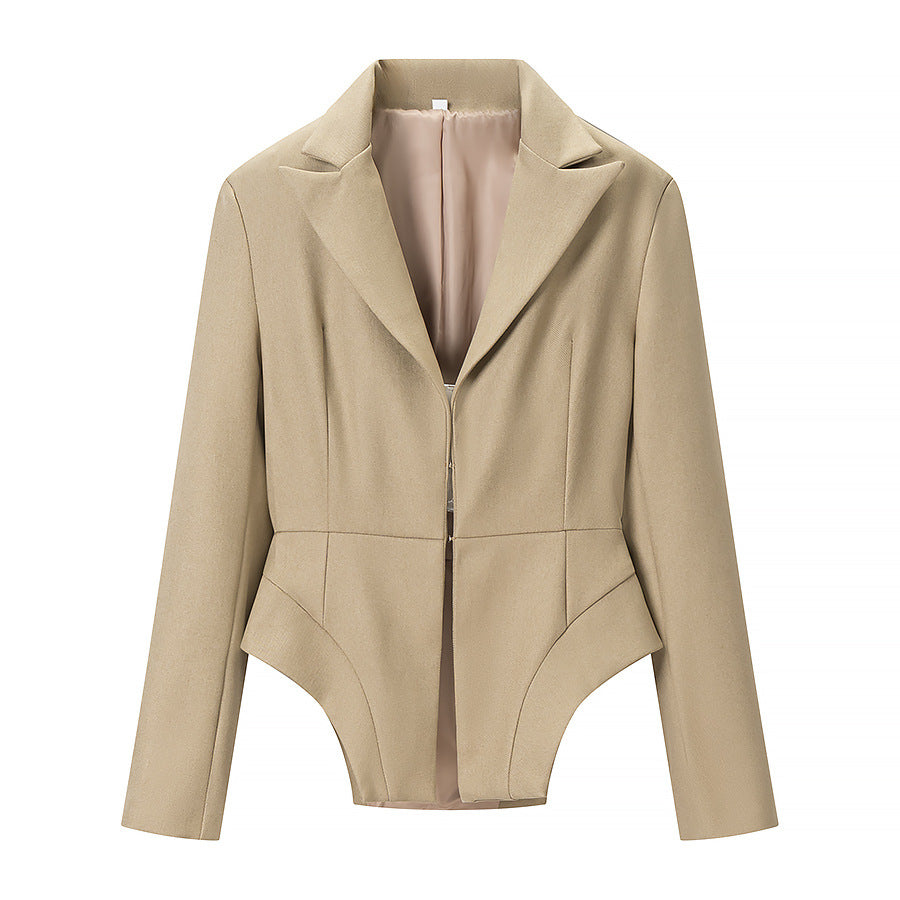 Women's Tailored Structural Blazer with Distinct Peplum and Asymmetrical Hem Amarae