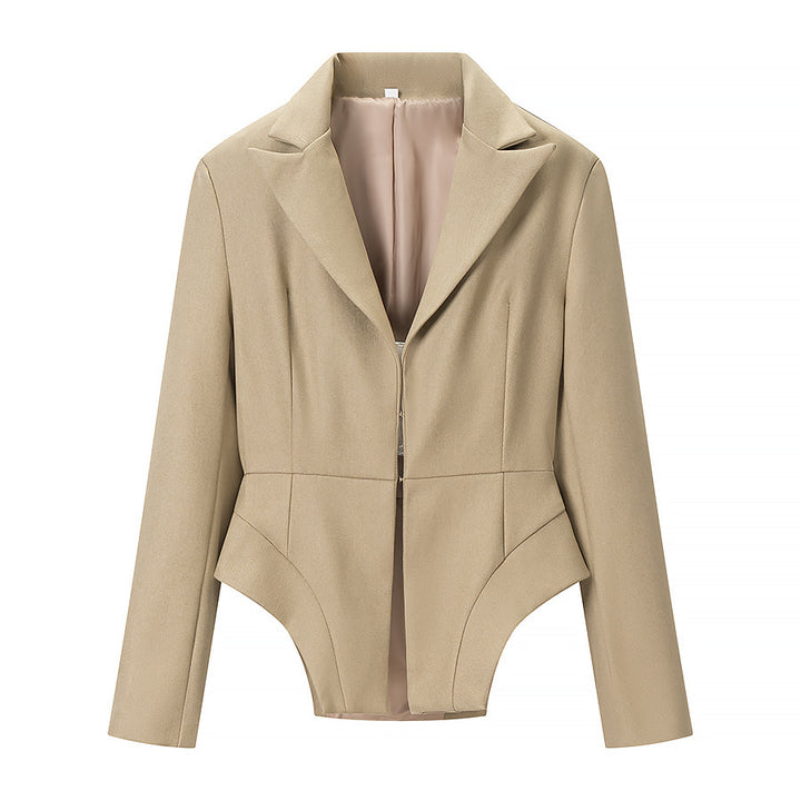 Women's Tailored Structural Blazer with Distinct Peplum and Asymmetrical Hem Amarae