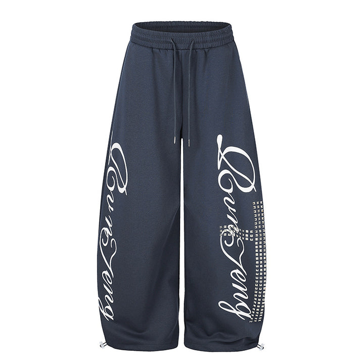 Women's Palazzo Sweatpants in Culotte Style with High Waist, Drawstring, Text Print and Rhinestone Trim Amarae