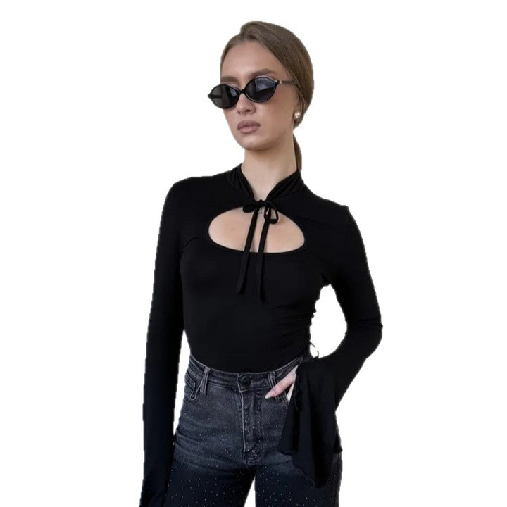 Women's Tailored Long Sleeve Shirt with Cut-Out and Flared Ruffle Sleeves Amarae