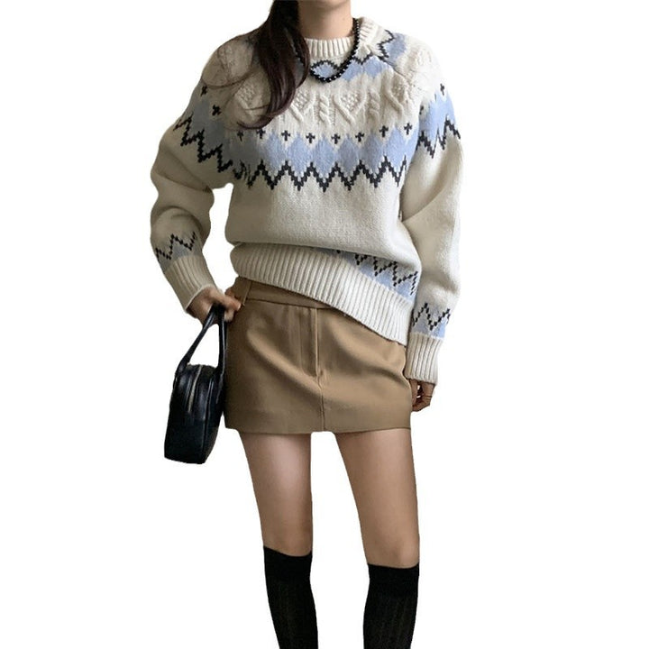 Pull en maille à motifs pour femmes avec col rond et coupe confortable Chic & Stil