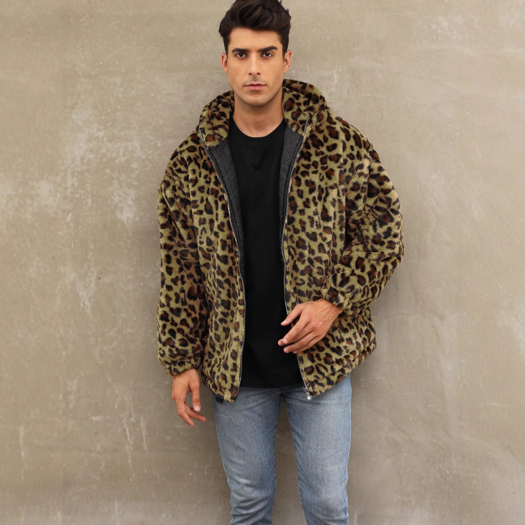 Soft faux fur leopard print jacket for men Lune London
