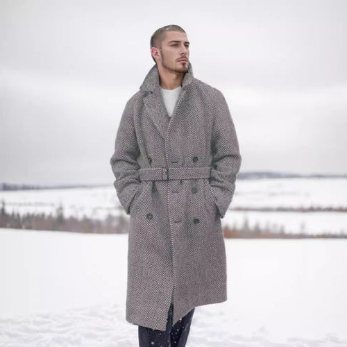Elegant wool coat for men with herringbone pattern Amarae