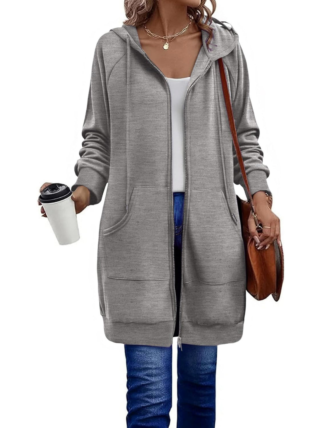 Longer hooded coat for women with side pockets and high-quality zipper Lune London