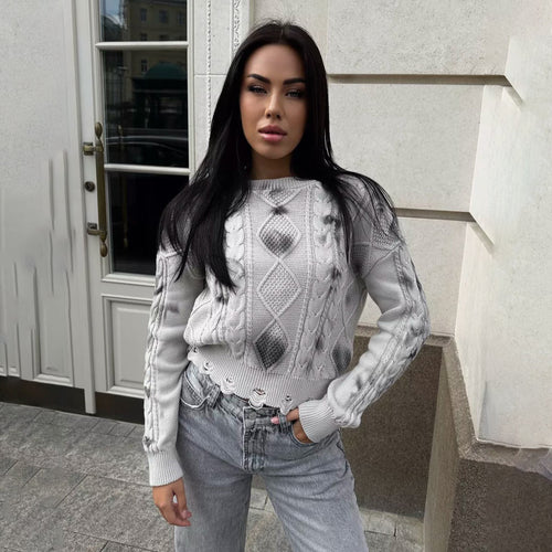 Amarae Ladies Knit Sweater with Graphic Pattern and Relaxed Fit