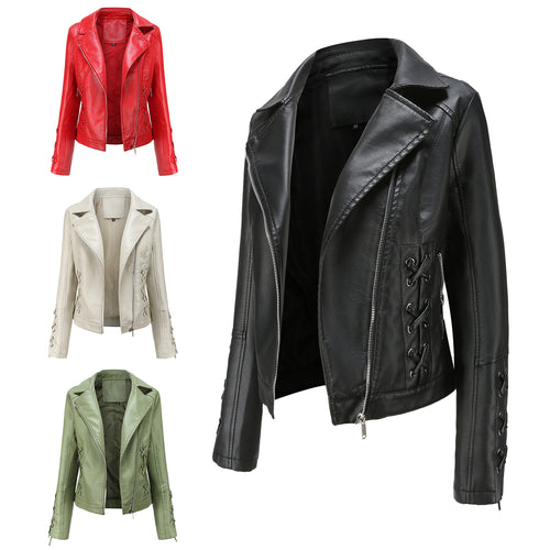 Faux leather jacket for women with refined lace details Amarae