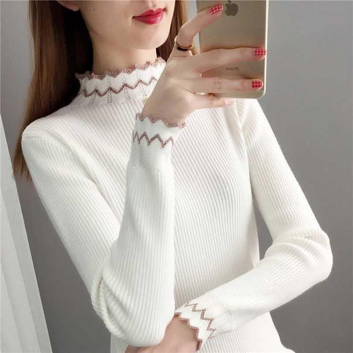 Pull en tricot pour femme avec col montant et motif en vagues Chic & Stil
