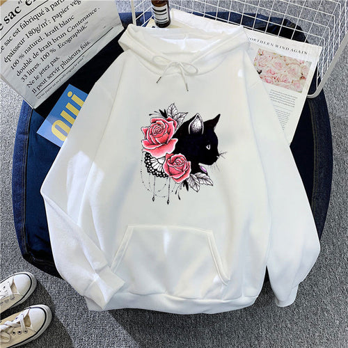 Women's hoodie with floral cat design Chic & Stil