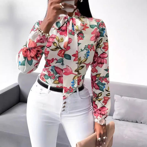 Ladies' blouse with knot detail and floral design Amarae