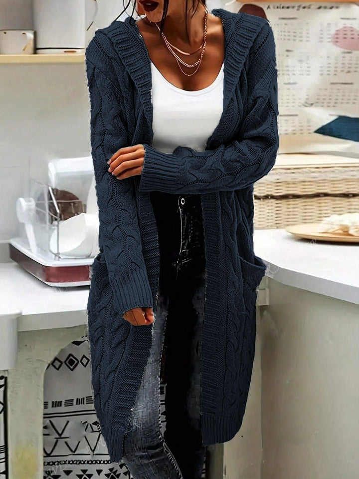 Chunky knit cardigan for women with practical pockets and elegant twisted details Lune London