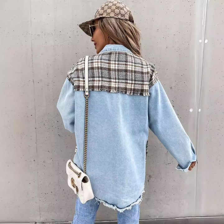 Veste en plaid à carreaux pour femmes avec coupe décontractée et tissus contrastants Chic & Stil