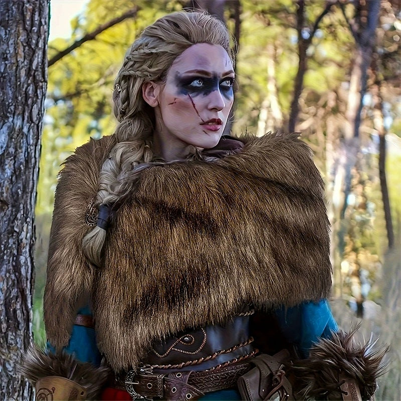 Ladies' shoulder stole made of faux fur in a rustic fur look with leather strap Amarae
