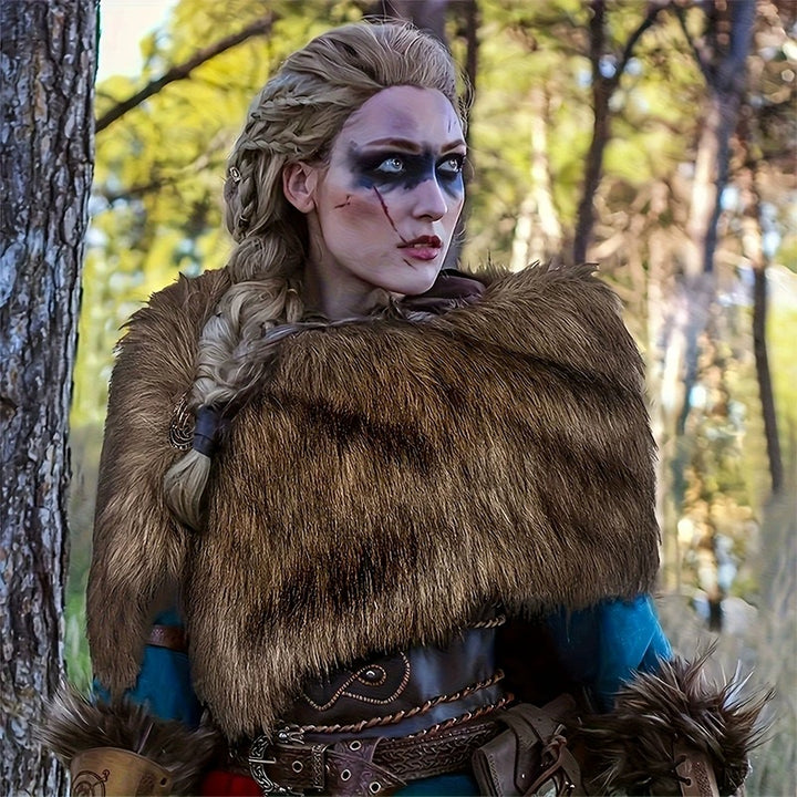 Ladies' shoulder stole made of faux fur in a rustic fur look with leather strap Amarae