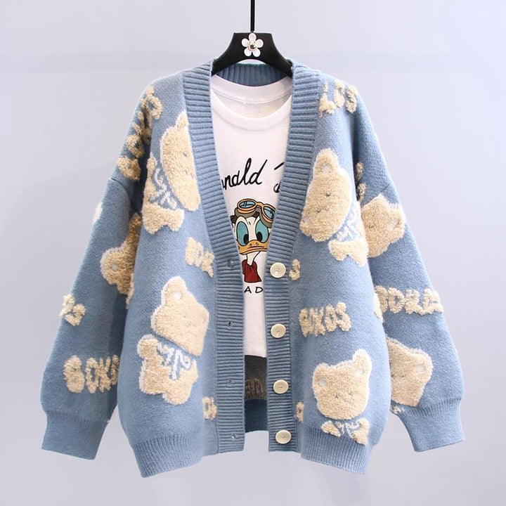 Ladies soft cardigan sweater with bear pattern Lune London