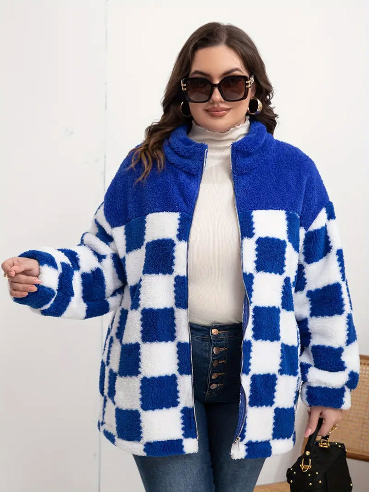 Quilted fleece jacket with plaid pattern for women Lune London