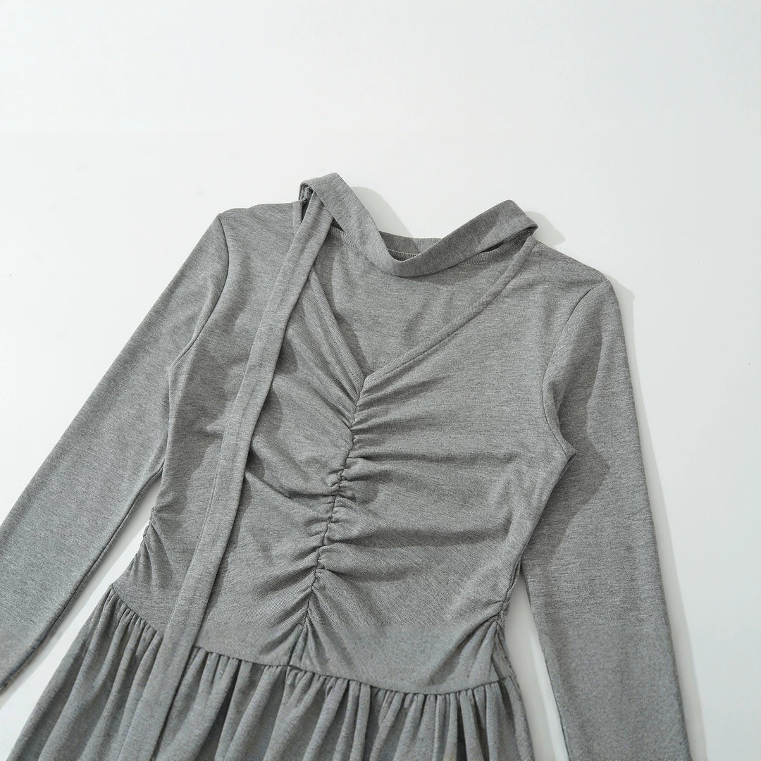 Women Long Jersey Maxi Dress with Gathering, V-Neck and Tied Scarf Amarae