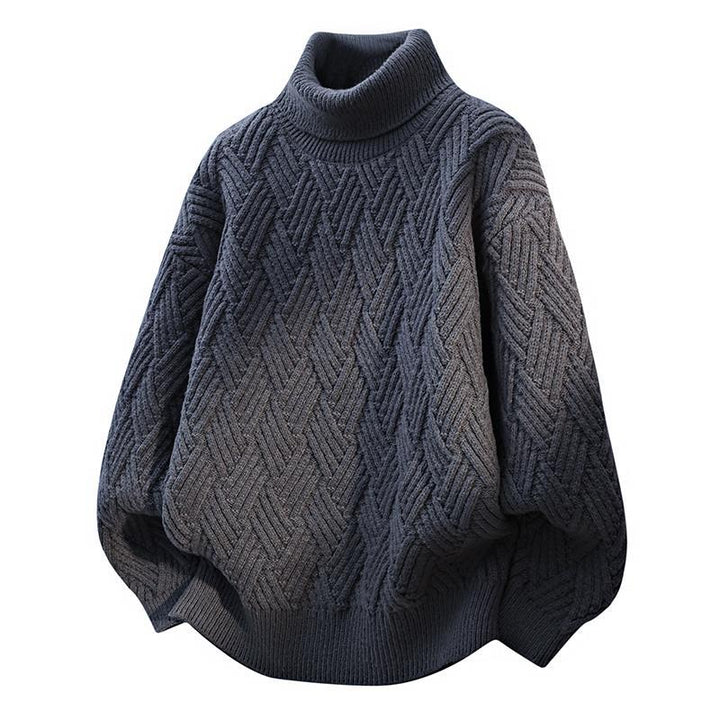 Women Oversized Turtleneck Sweater with Structured Cable Knit Pattern Lune London