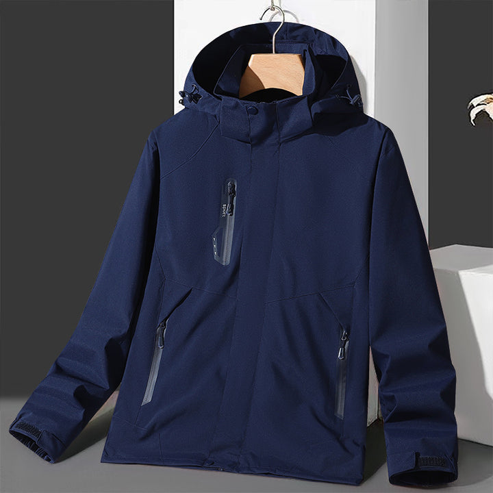 Men's softshell windbreaker with hood, waterproof zippers, and adjustable hem Amarae