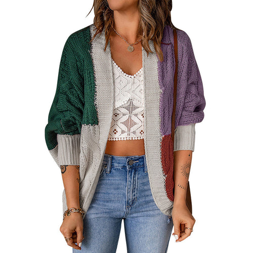 Women's large knit cardigan with colorful pattern and casual cut Amarae