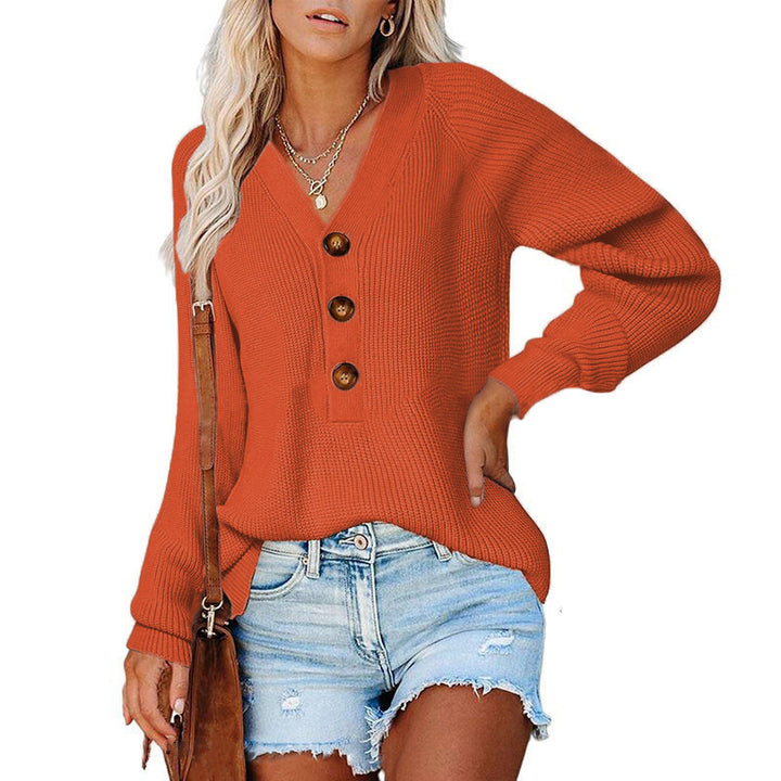 Knitted sweater for women with V-neck and button details Lune London