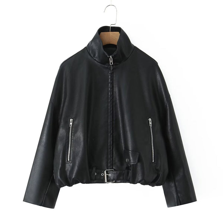 Faux leather jacket for women with a fitted cut and practical zip pockets Lune London