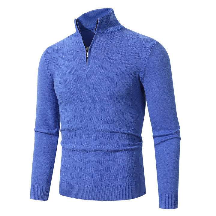 Trendy knitted sweater for men with half-zip and textured design Lune London